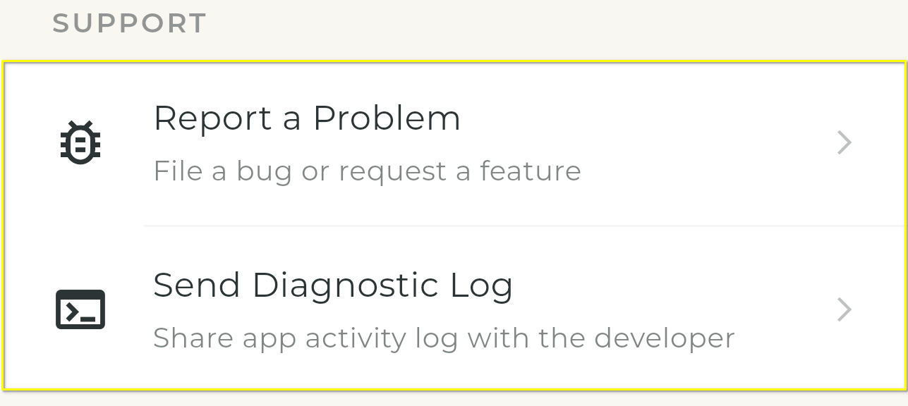 Report a Problem in Settings